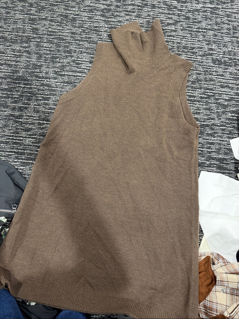 Mango Brown Sleeveless Turtleneck Knit Tank